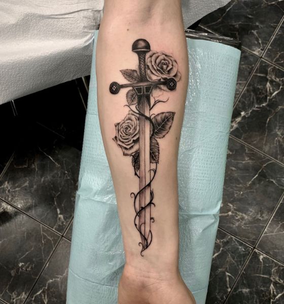 Sword And Roses Tattoo By Andrew Tattoogrid Net