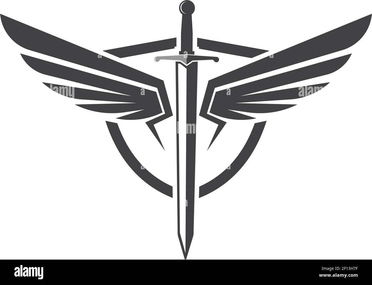 Sword Wings Angel Luxury Line Minimalist Logo Design Vector Stock