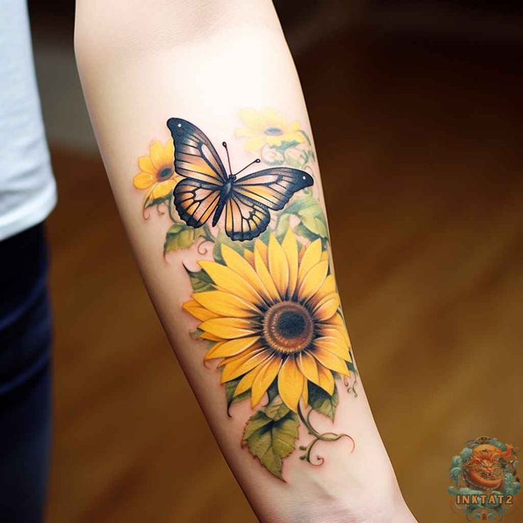 Symbolic Beauty Of Sunflower And Butterfly Tattoos 51 Designs