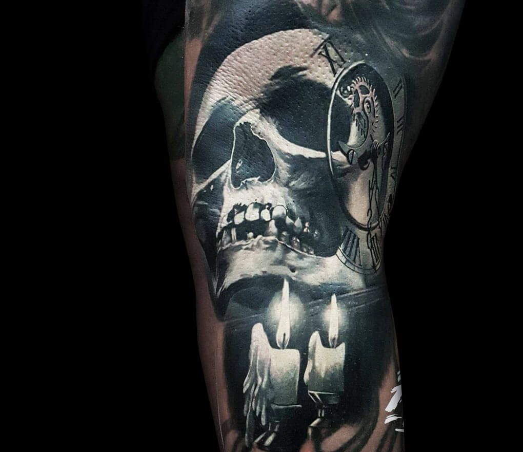 Tattoo Of Roses Skulls Candles