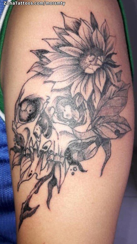 Tattoo Of Skulls Flowers Gothic