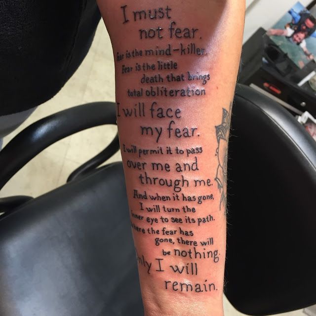 Tattoo Of The Litany Against Fear From Dune Dune Tattoos Fear Tattoo