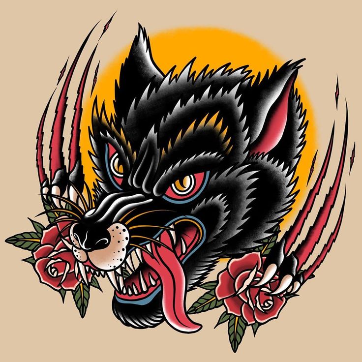 Tattoo Timelapse Wolf Head American Traditional Tattoos American