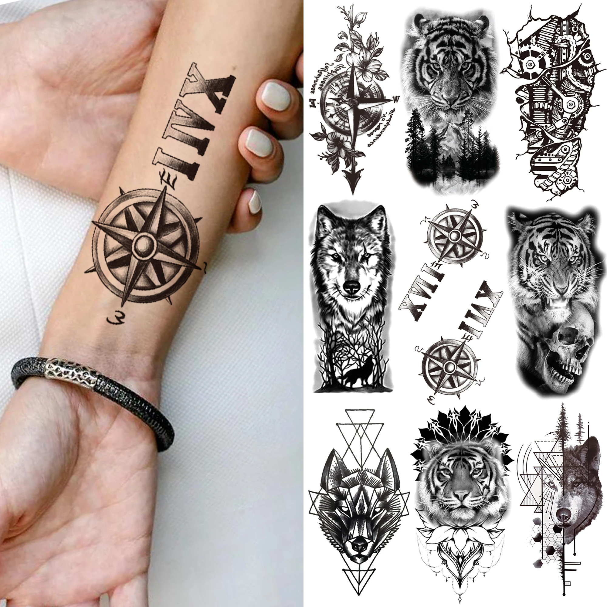 Tatuaje Temporal Negro Br Jula Geom Trica Flecha Falsa Body Etsy M Xico