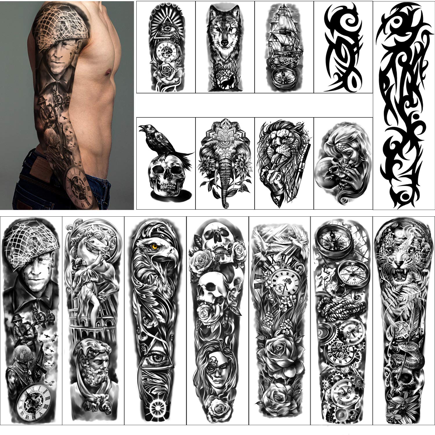 Temporary Tattoo Sleeve Designs Full Arm Waterproof Tattoos For Cool