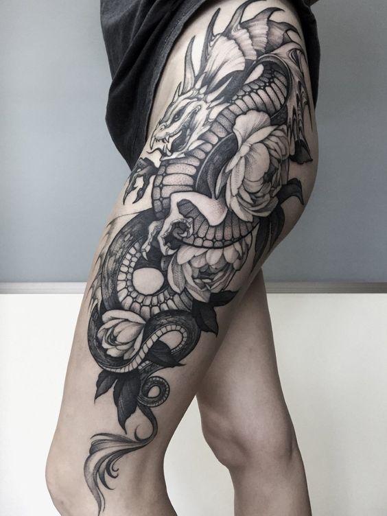 Thigh Is Perfect Fit For Amazing Dragon Tattoo