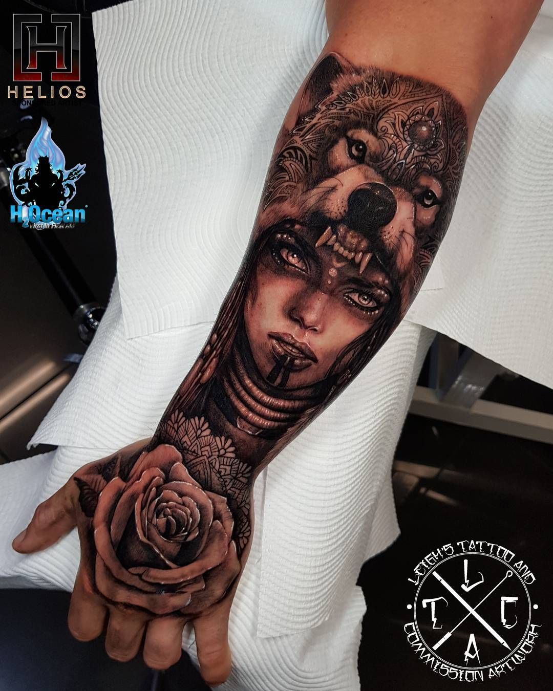 Todays American Indian Wolf Headdress Piece Insta Leigh Tattoos For All Bookings An Enquiries