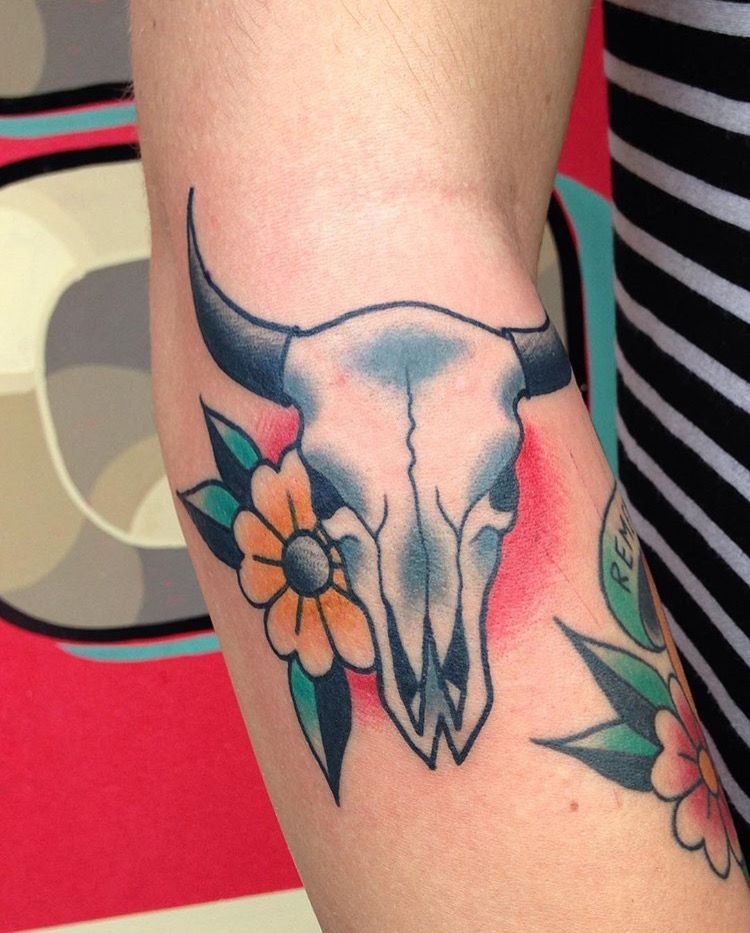 Traditional Cow Skull Tattoo