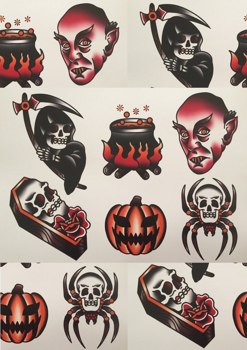 Spooky Designs: Traditional Halloween Tattoo Flash Ideas