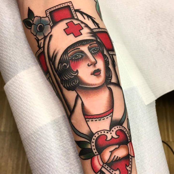 Traditional Nurse Tattoo On The Inner Forearm