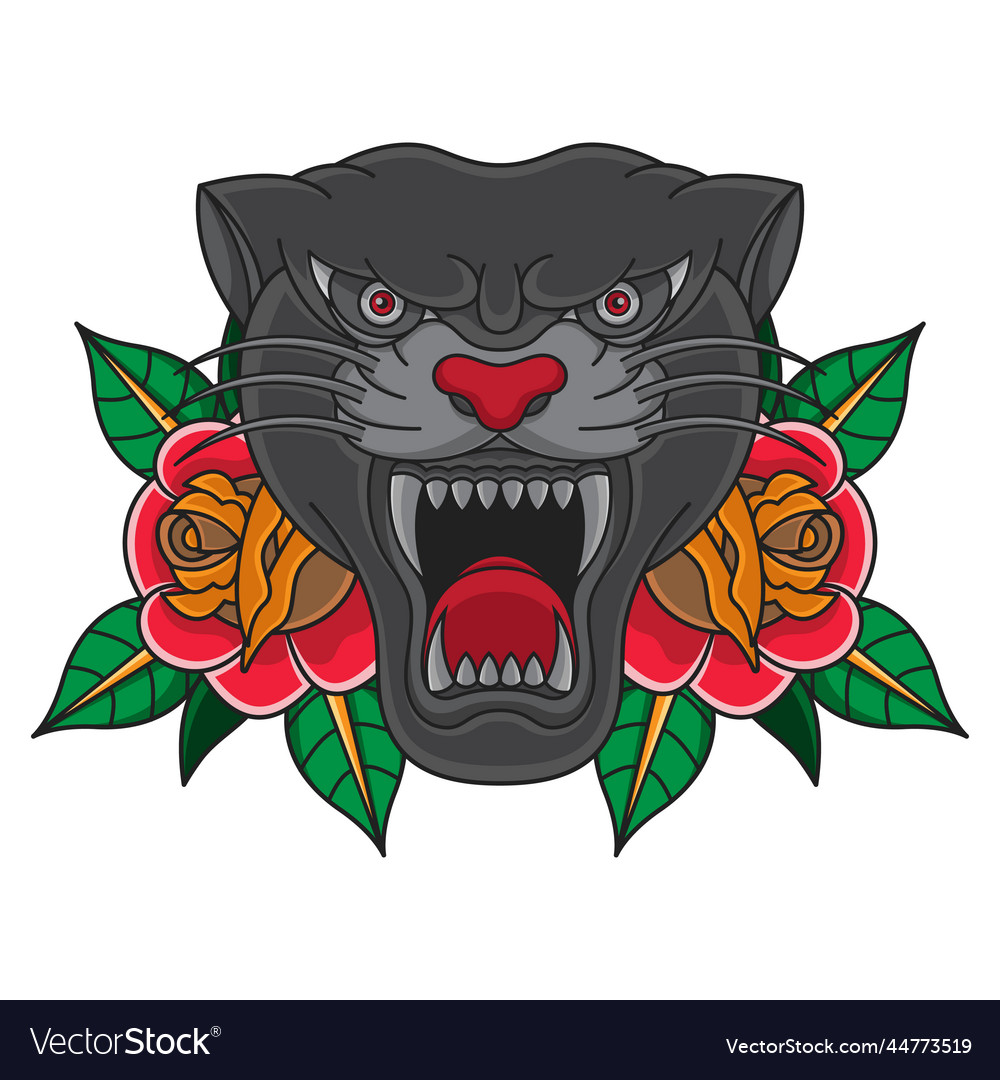 Traditional Panther Head Tattoo Flash Royalty Free Vector