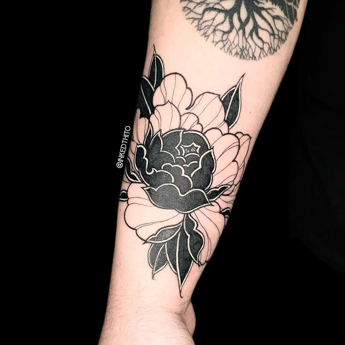 Traditional Peony Forearm Tattoo Ideas For Women Vintage Floral Black