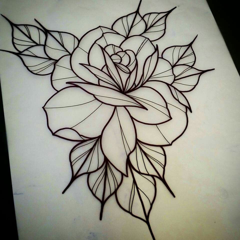 Traditional Rose Tattoo Outline