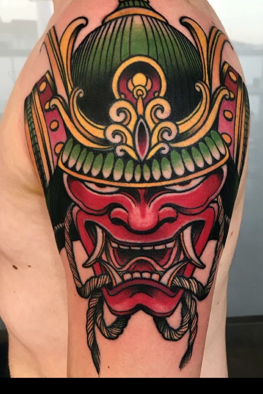 Traditional Samurai Mask Tattoo