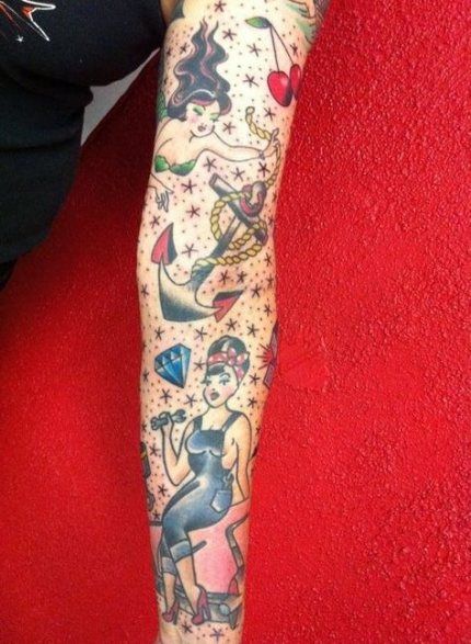 Traditional Tattoo Sleeve Sailor Jerry Inspired Tattoo Sleeve