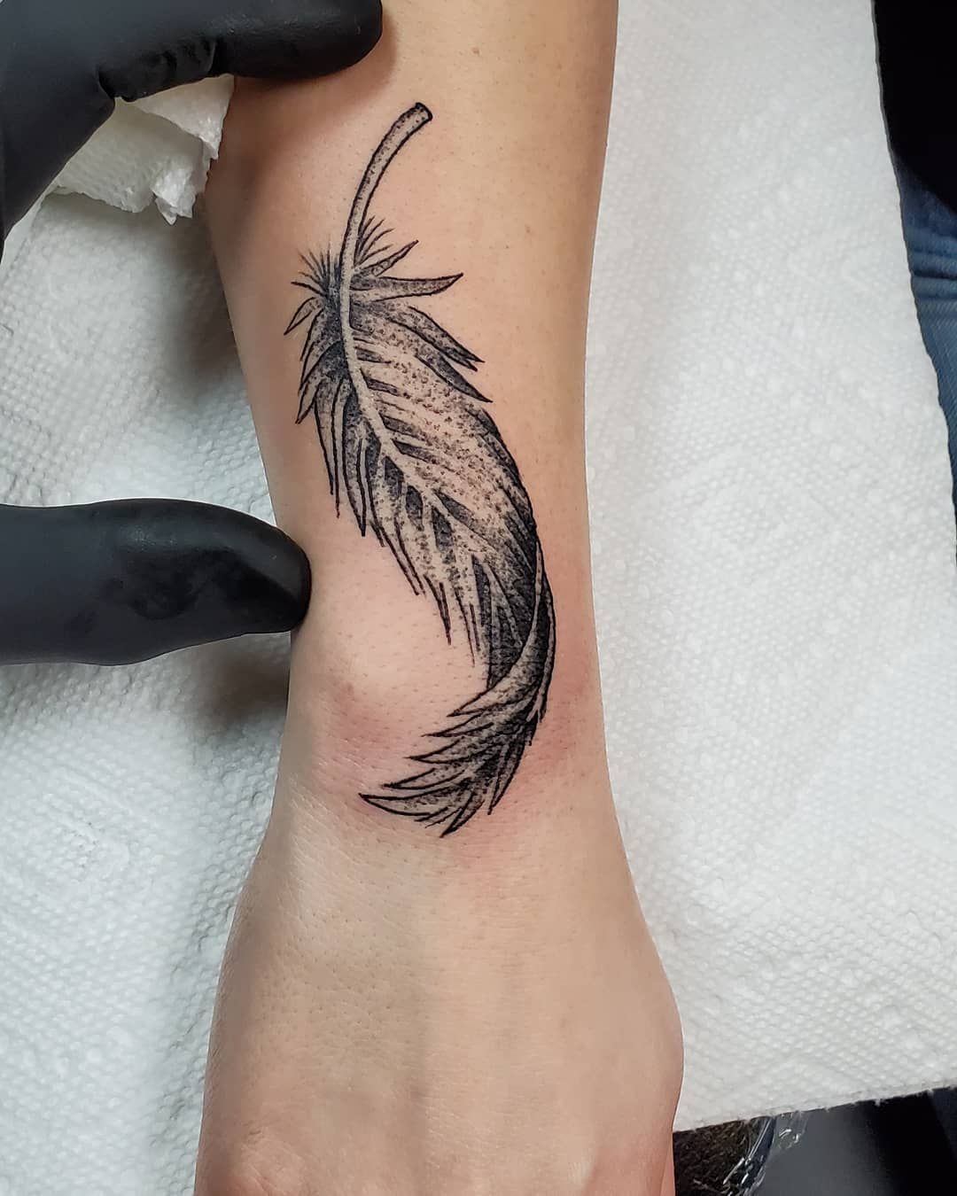 Tribal Feather Tattoo Behind Ear