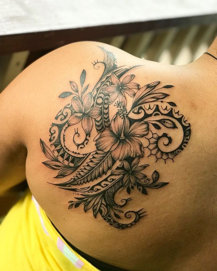 Tribal Hawaiian Flowers Tattoos