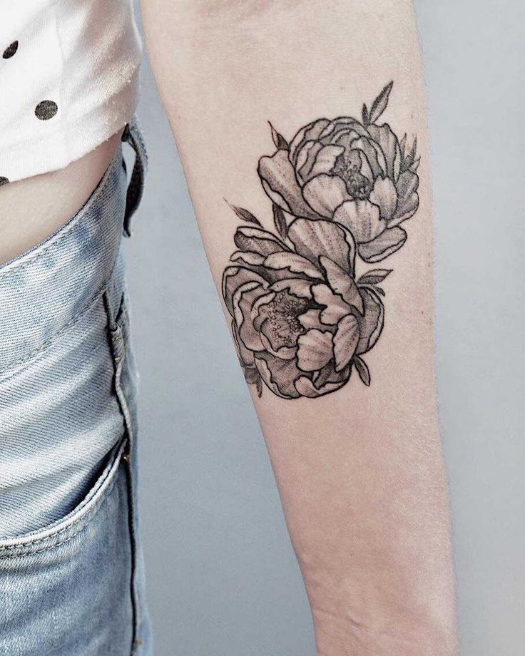 Two Black And Grey Peony Tattoos Tattoogrid Net