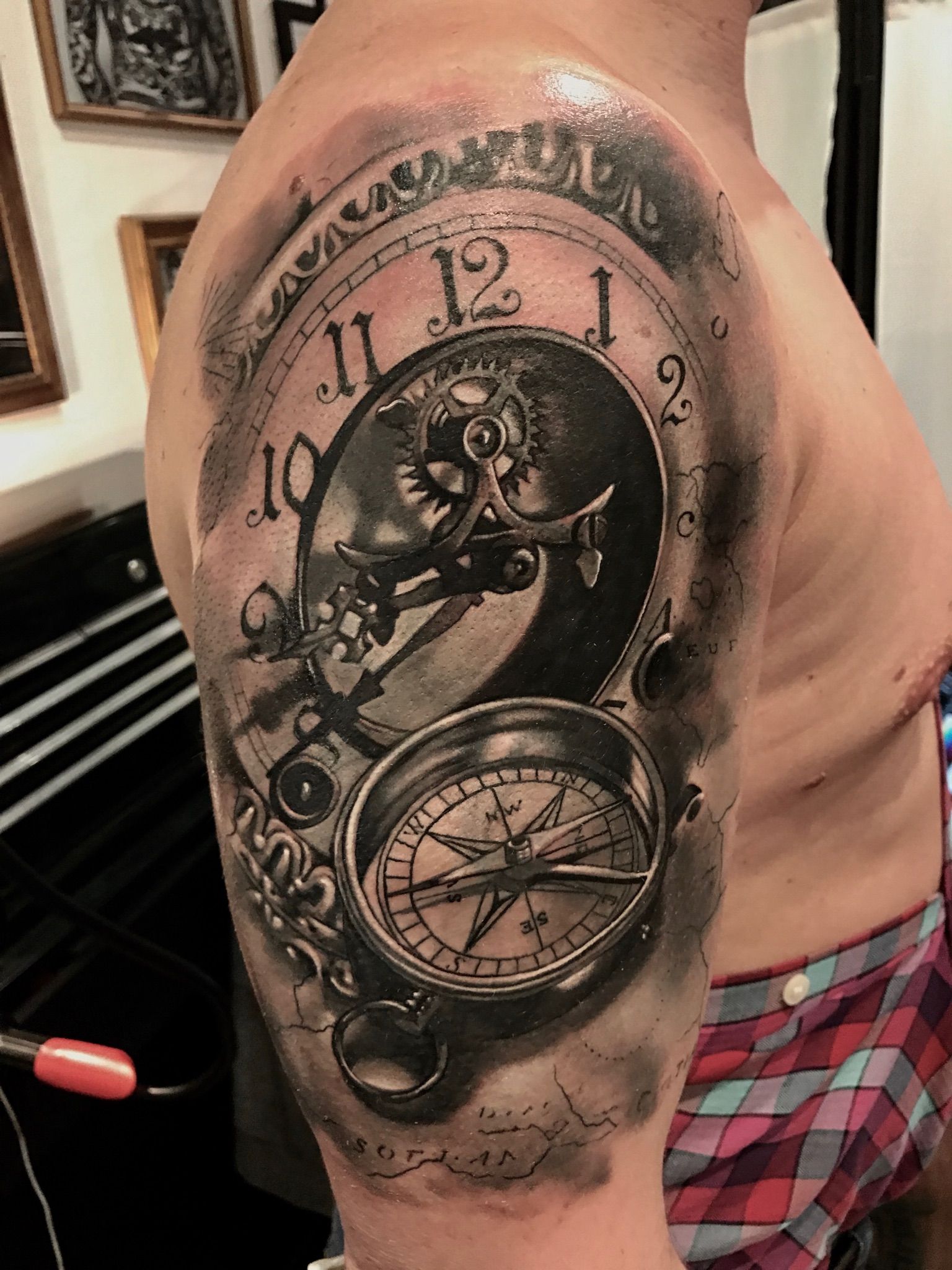 Upper Arm Clock Compass Tattoo Meaning Viraltattoo