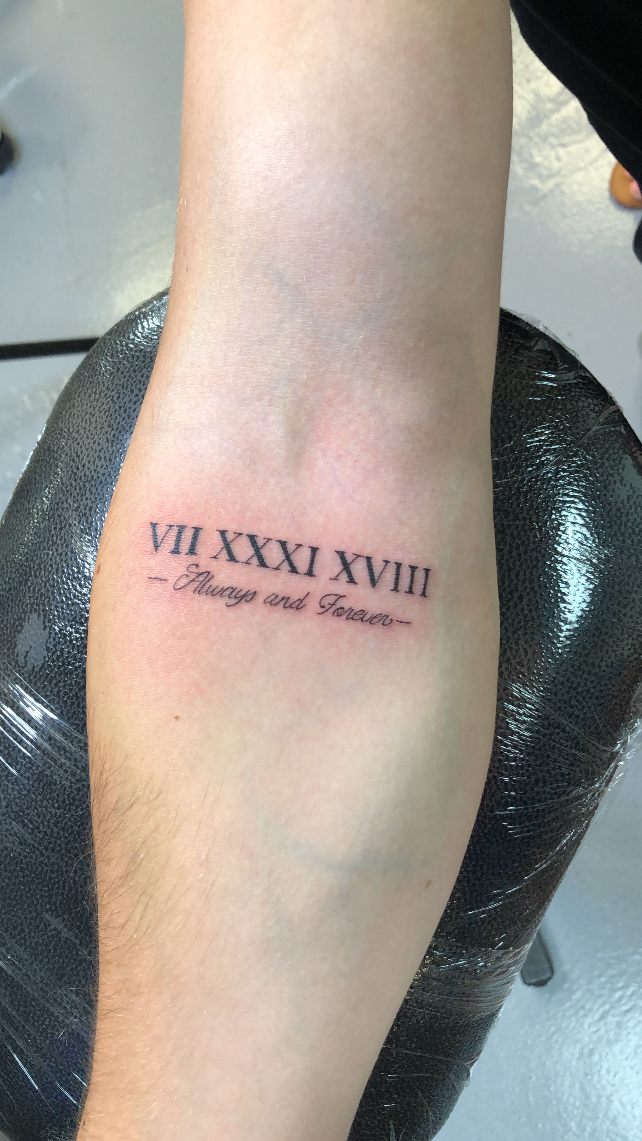 Vii Xxxi Xviii Always And Forever Mens Forearm Tattoo Forever Tattoo Tattoo Fonts Tattoos