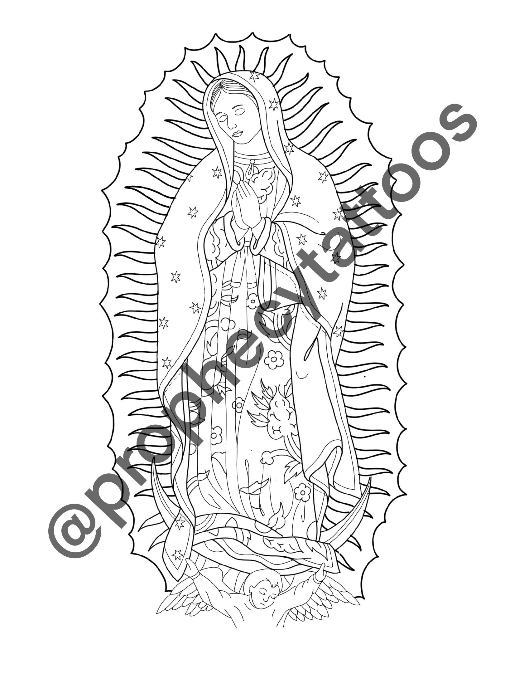 7 Stunning Virgin Mary Tattoo Stencil Designs