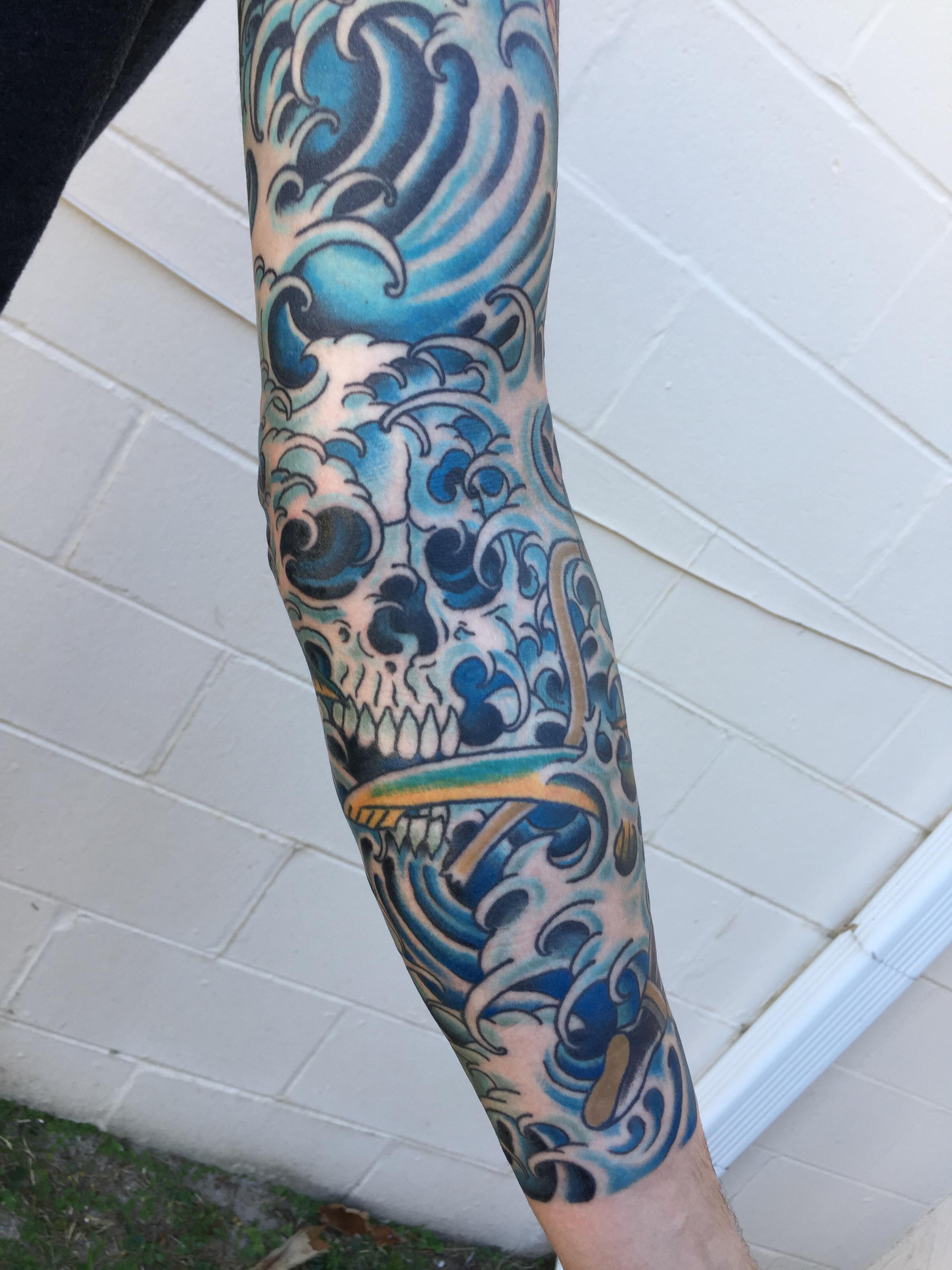 Water Skull Part Of A Full Sleeve Daaron Davis Old Towne Tattoo St