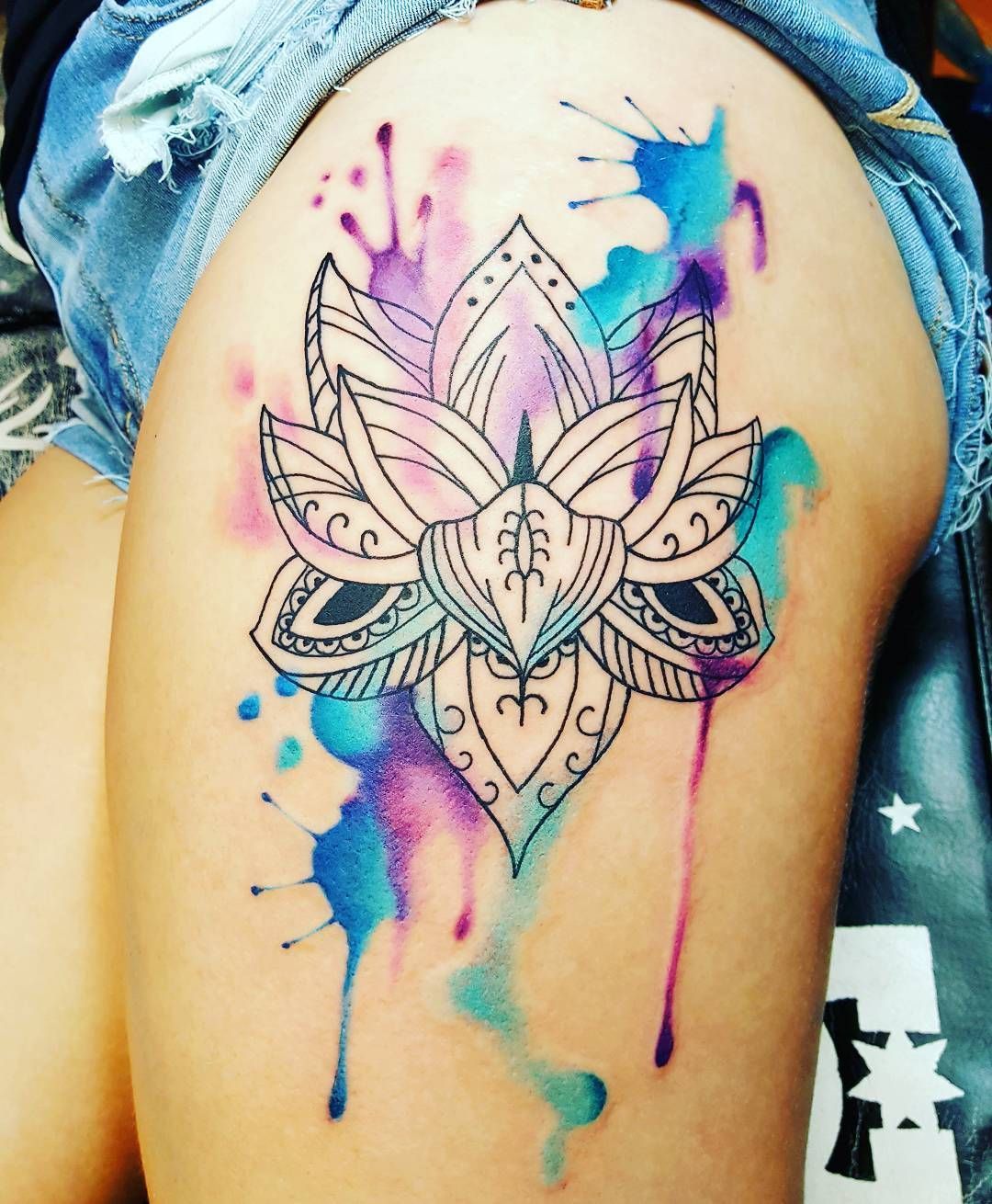 Watercolor Lotus Flower On Girls Thigh Best Tattoo Design Ideas