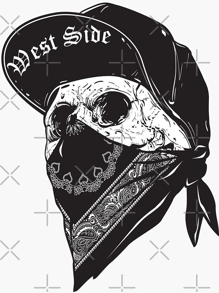 West Side Skull Bandana Sticker For Sale By Mbshirts Skull Art