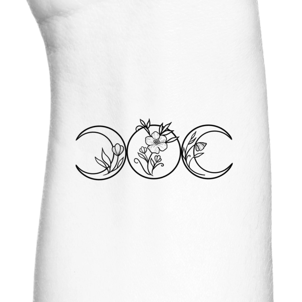 Wildflower Triple Moon Goddess Outline Temporary Tattoo Etsy Fake