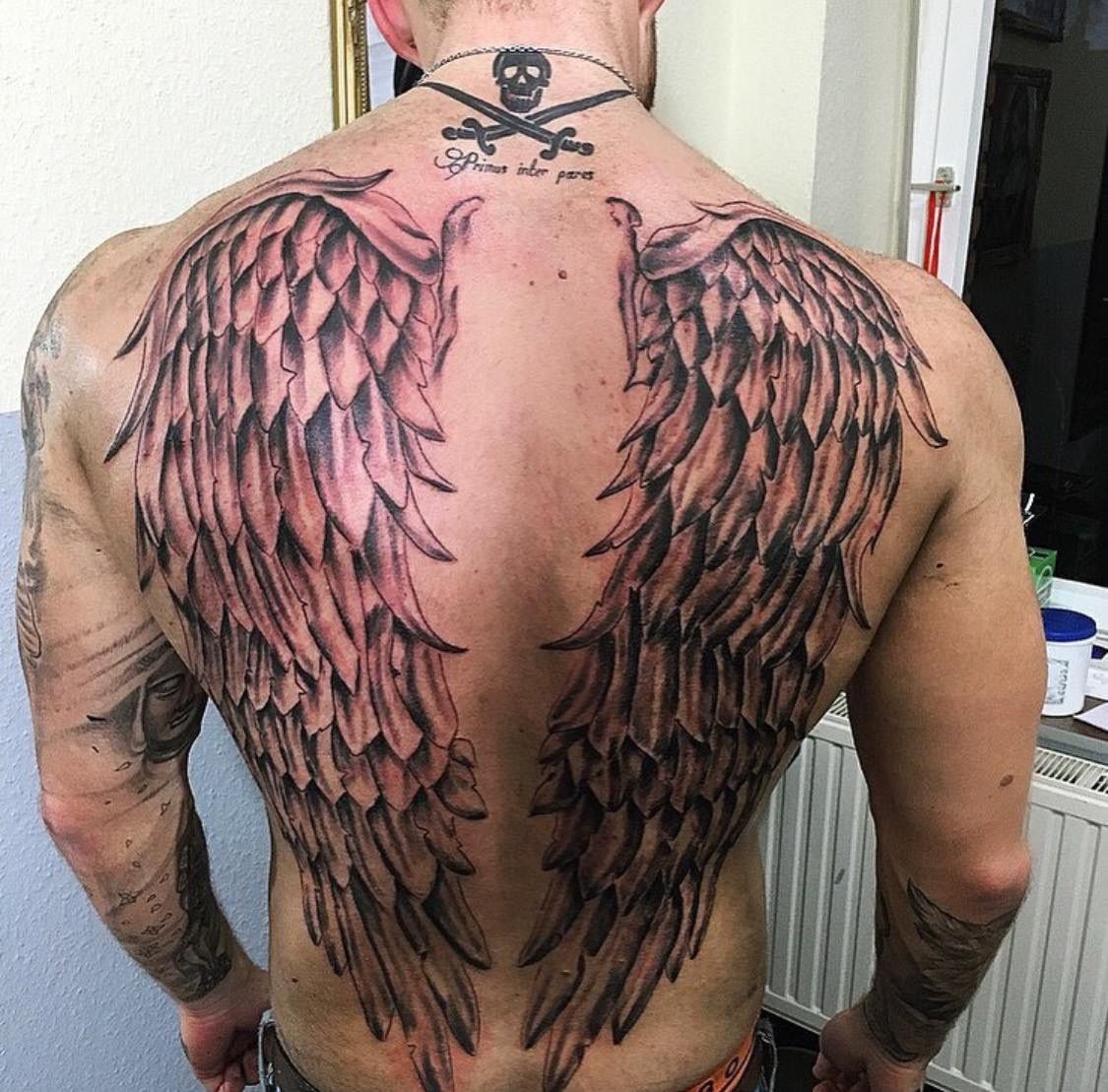 Wings Tattoo On Back Male