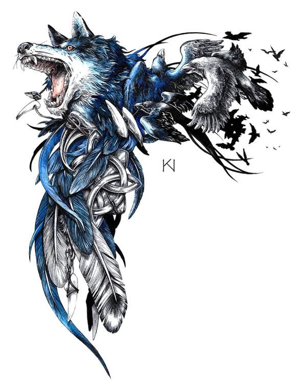 Wolf And Raven Tattoo Design By Kaos Nest On Deviantart Raven Tattoo