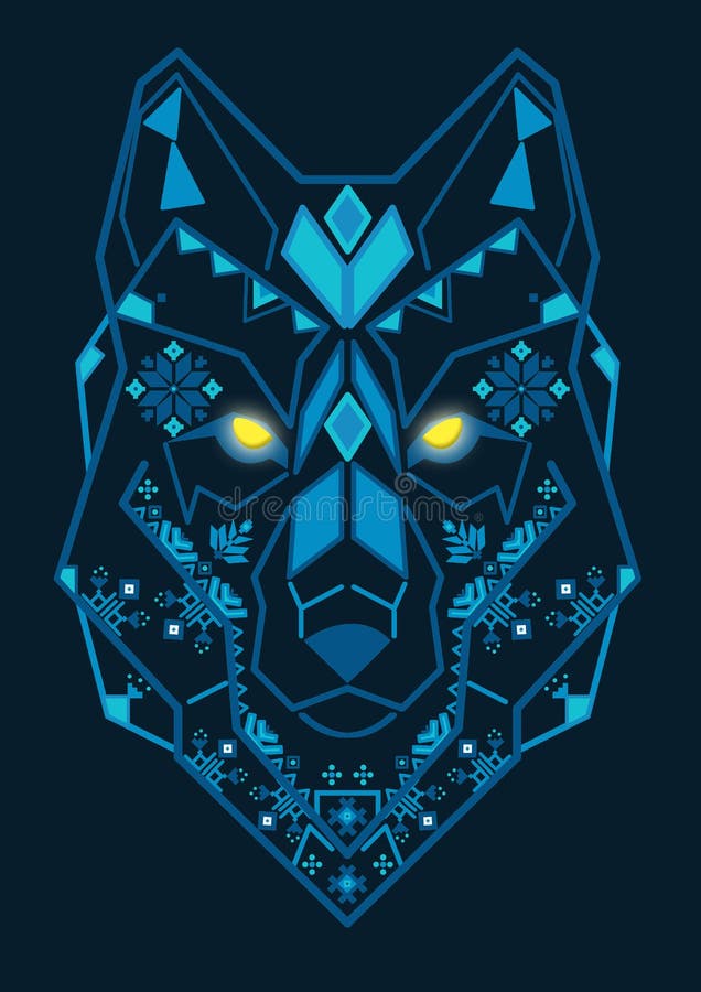 Wolf Vector Ukrainian Symbolism Tattoo Style Fark Blue And Neon