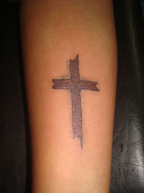 Wooden Cross With Crown Of Thorns Tattoo